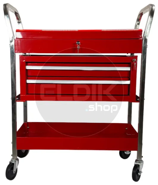 E-Tools 173252 Gereedschapswagen met afsluitbaare deksel en ladekast - rood