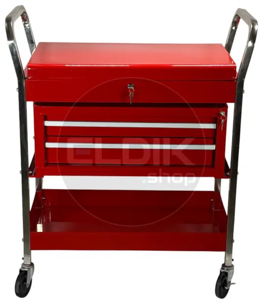 E-Tools 173252 Gereedschapswagen met afsluitbaare deksel en ladekast - rood