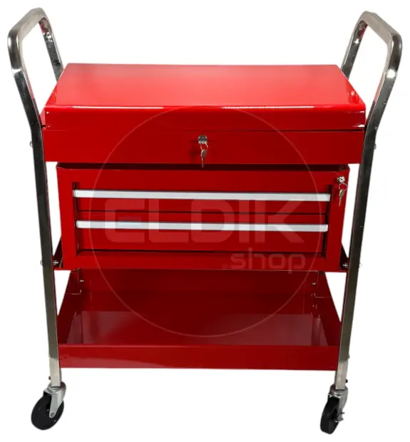 E-Tools 173252 Gereedschapswagen met afsluitbaare deksel en ladekast - rood