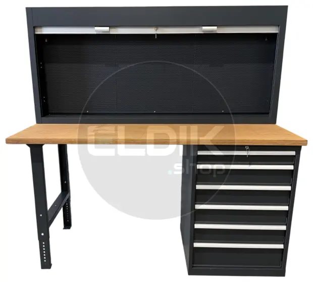 E-Tools | premium line 77700 Werkbank met Kast en Gereedschapswand | B2000 x D800 x H1040 mm | 6 laden
