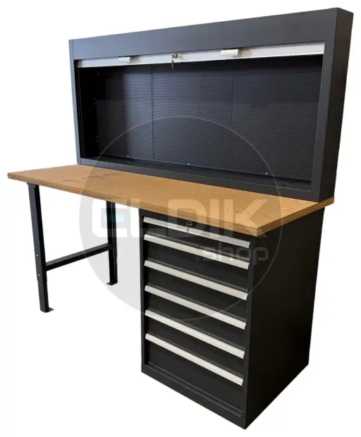 E-Tools | premium line 77700 Werkbank met Kast en Gereedschapswand | B2000 x D800 x H1040 mm | 6 laden