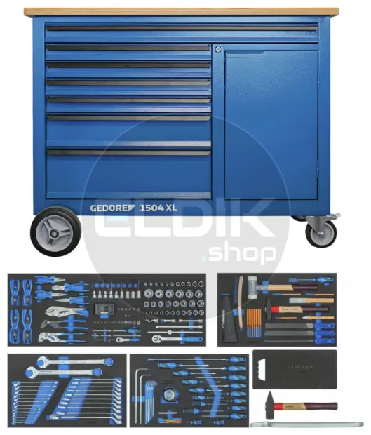 Gedore 1504 XL-S-198 Verrijdbare werkbank + gereedschapset, 198-dlg. - 3434826